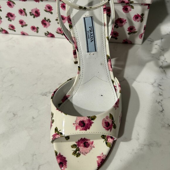 NWT Prada Floral Patent Leather Strappy Slingback Open Toe Heels | Size 36 - Picture 13 of 13